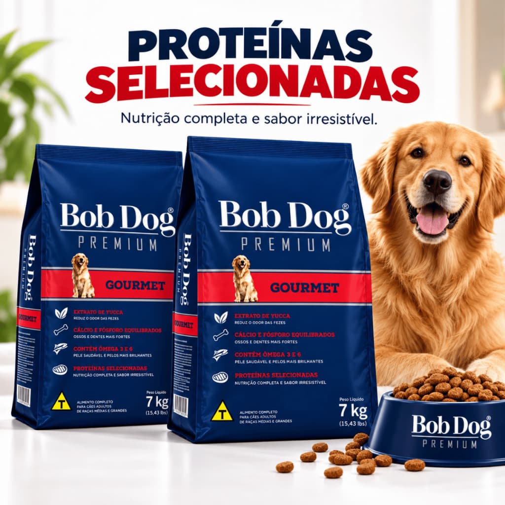 Kit Ração Bob Dog Gourmet 7kg 15kg Proteínas Selecionadas Cães Cachorro Adulto Médio Grande Oferta!!