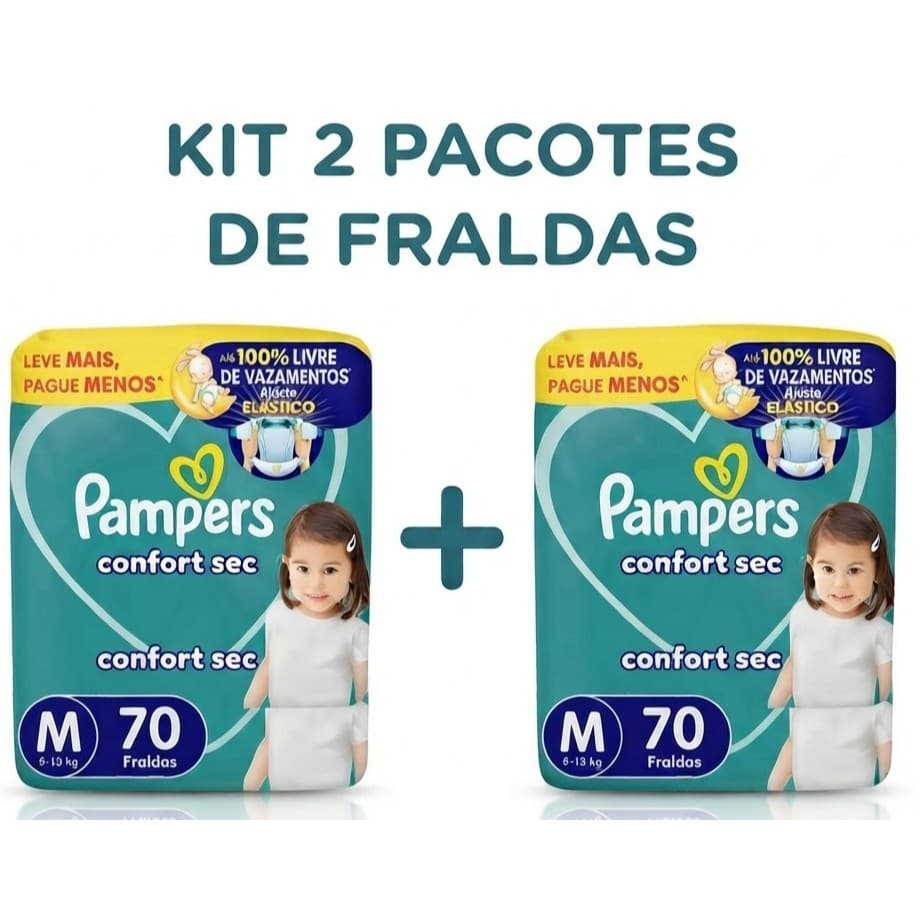 KIT COM 02 PACOTES Fralda Pampers Confort Sec Super M 70 unidades