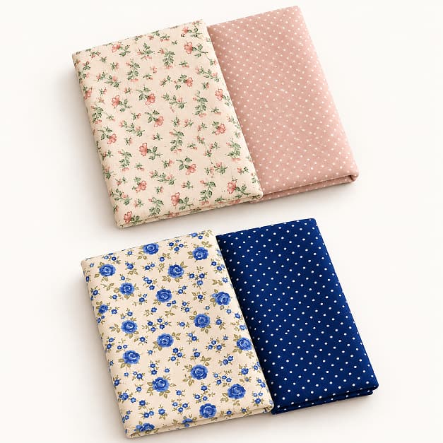 Kit Tecido Tricoline Poá e Floral 100% Algodão 2 Cortes 50x70cm Compose Patchwork Artesanato