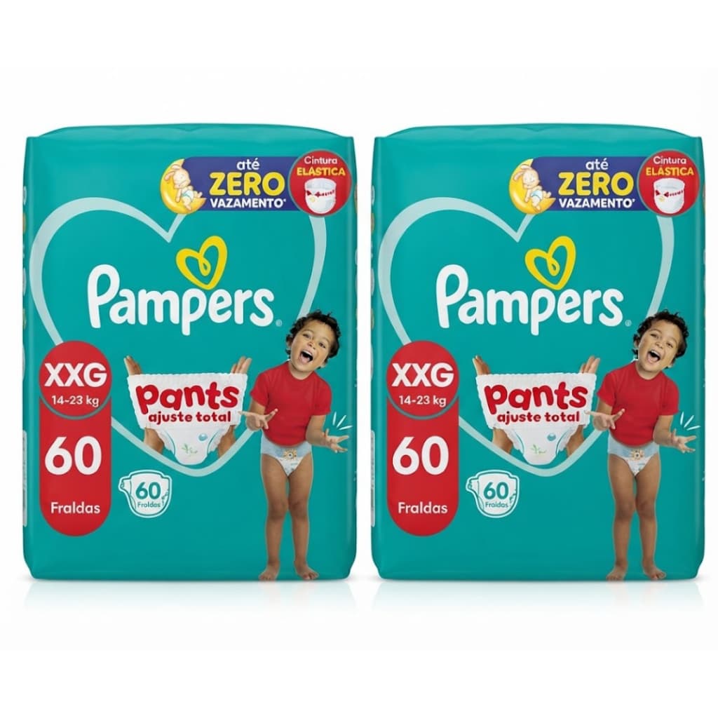 Kit c/2 Pacotes de Fralda Pampers Pants Ajuste Total Tamanho XXG - 60 Unidades - Original