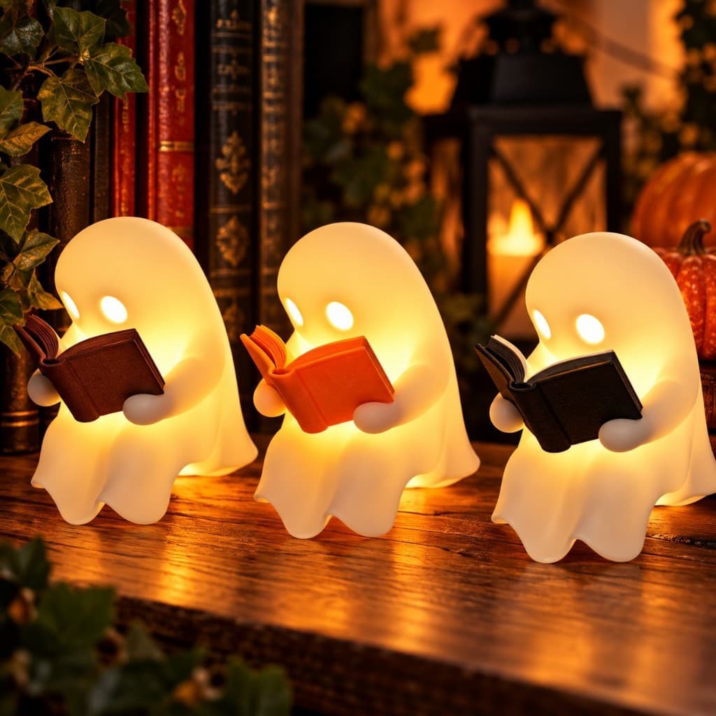 Luminária Fantasminha Fofo Com LED Integrado E Vela LED Para Decoração Geek