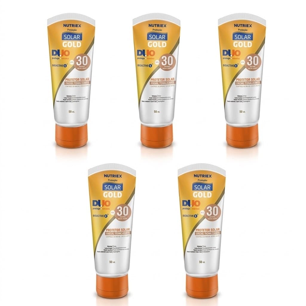 Kit 5un Protetor Solar Facial FPS 30 Tonalizante Toque Seco 50ml Solar Gold