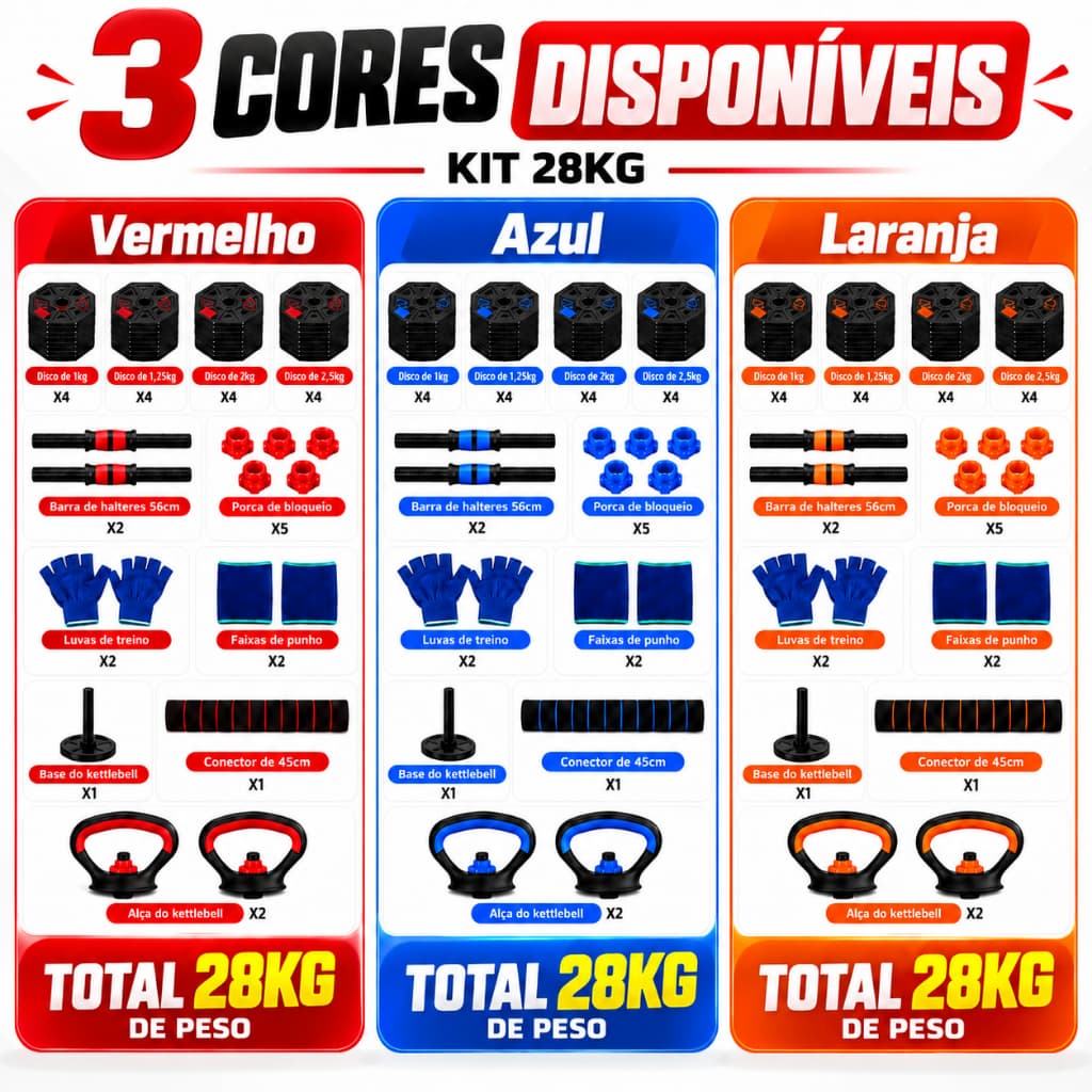 Kit Halteres Octogonais Ajustáveis 28 kg com Pesos Musculação Academia Casa Treino