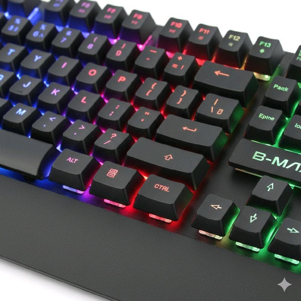 Teclado Gamer Semi-Mecânico B-MAX BMT10 - Teclas Altas e Táteis - Iluminação LED RGB - Conexão USB para PC, PS4 e Xbox