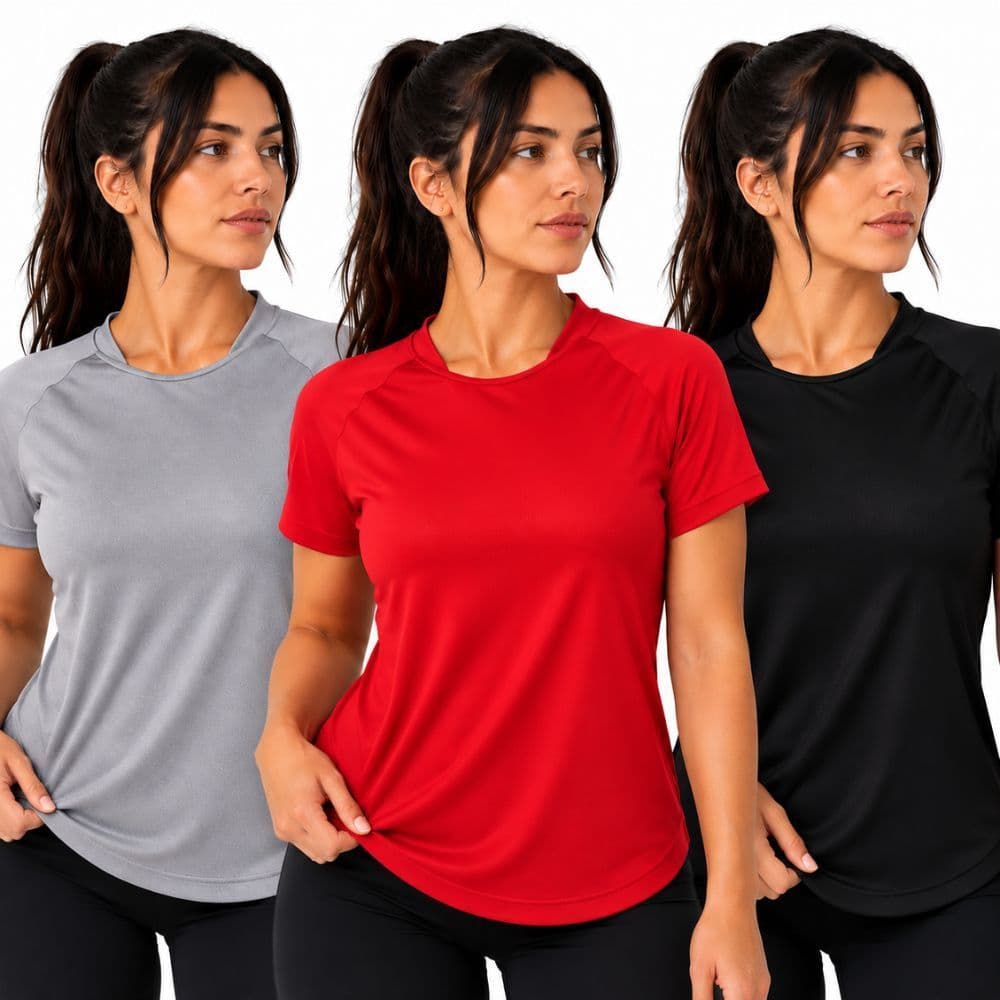 Kit 3 Camiseta Academia Feminina Blusa Dry Fit  Esportiva UV30+ Treino Corrida Musculação