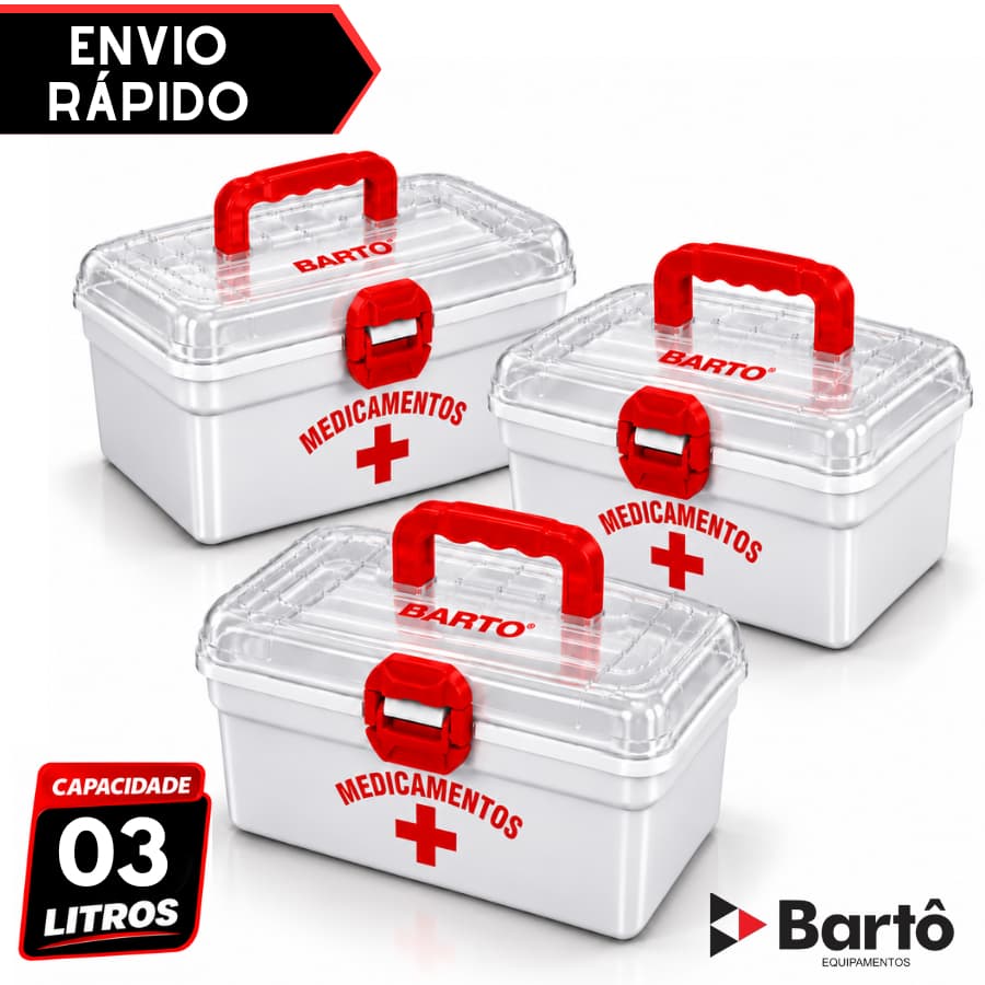 Kit Até 3 Caixas Organizadoras De Primeiros Socorros 3 Litros Multiusos Travas Nas Laterais