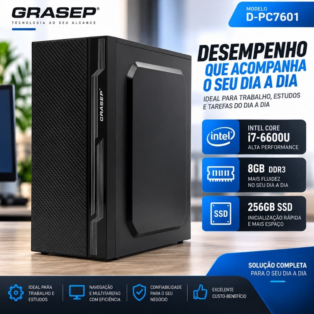 Computador Desktop PC Intel Core i7 6600U 8GB RAM DDR3 SSD 256GB Para Escritório Estudos Trabalho
