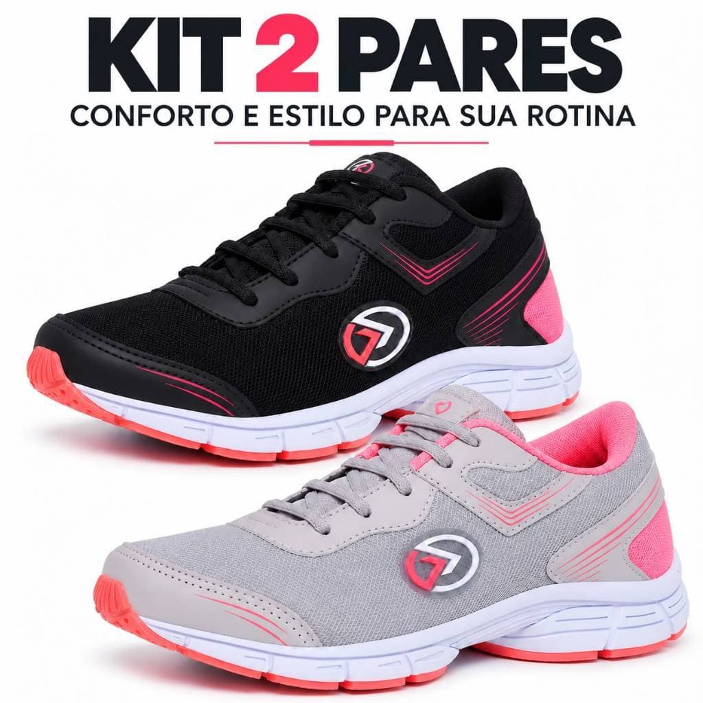 Kit 2 Pares Tênis Feminino KAROS Casual Confortável Solado Reto para Trabalho