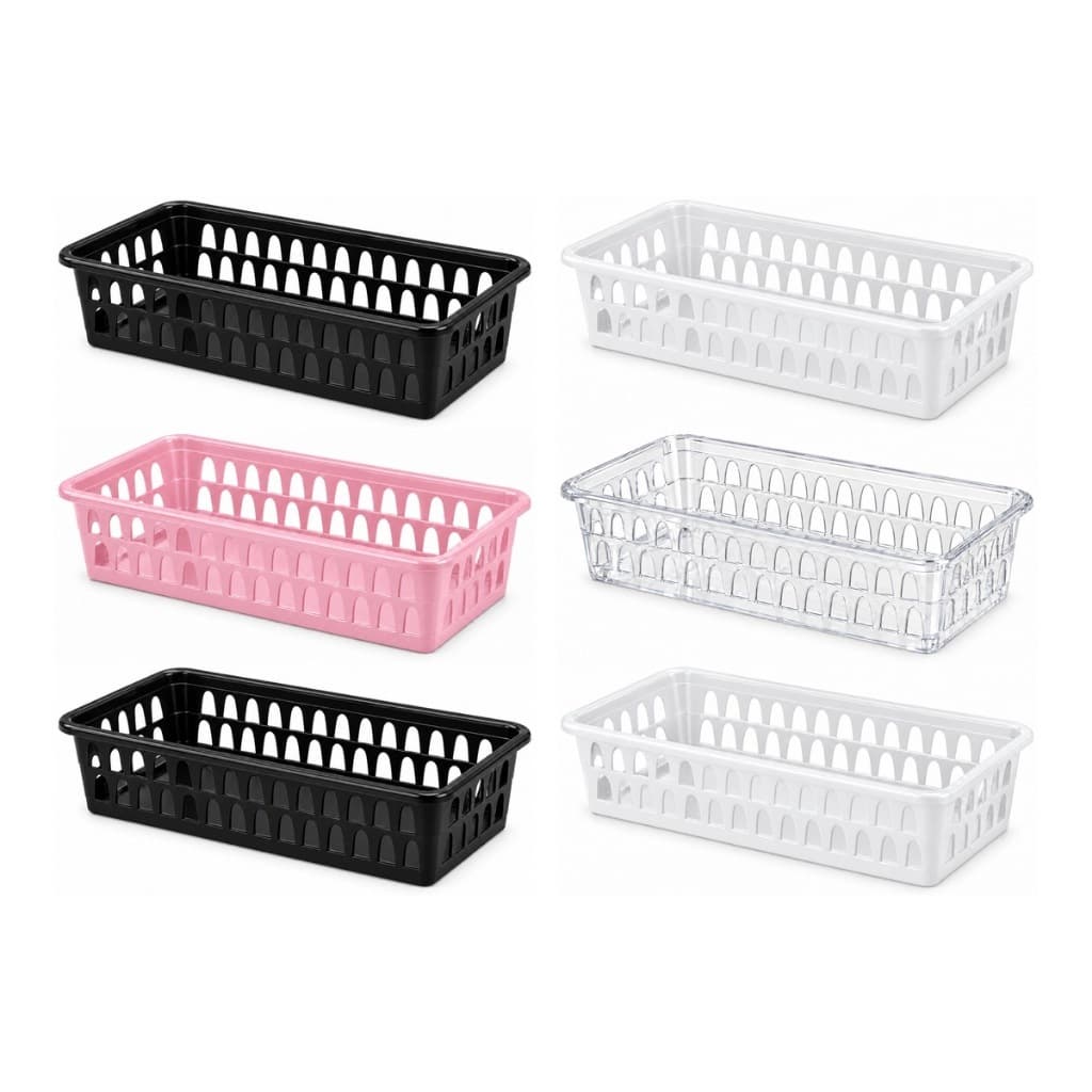Kit 6 Cesto Organizador Multiuso Plástico 28cm Retangular Gaveta Armário Cozinha