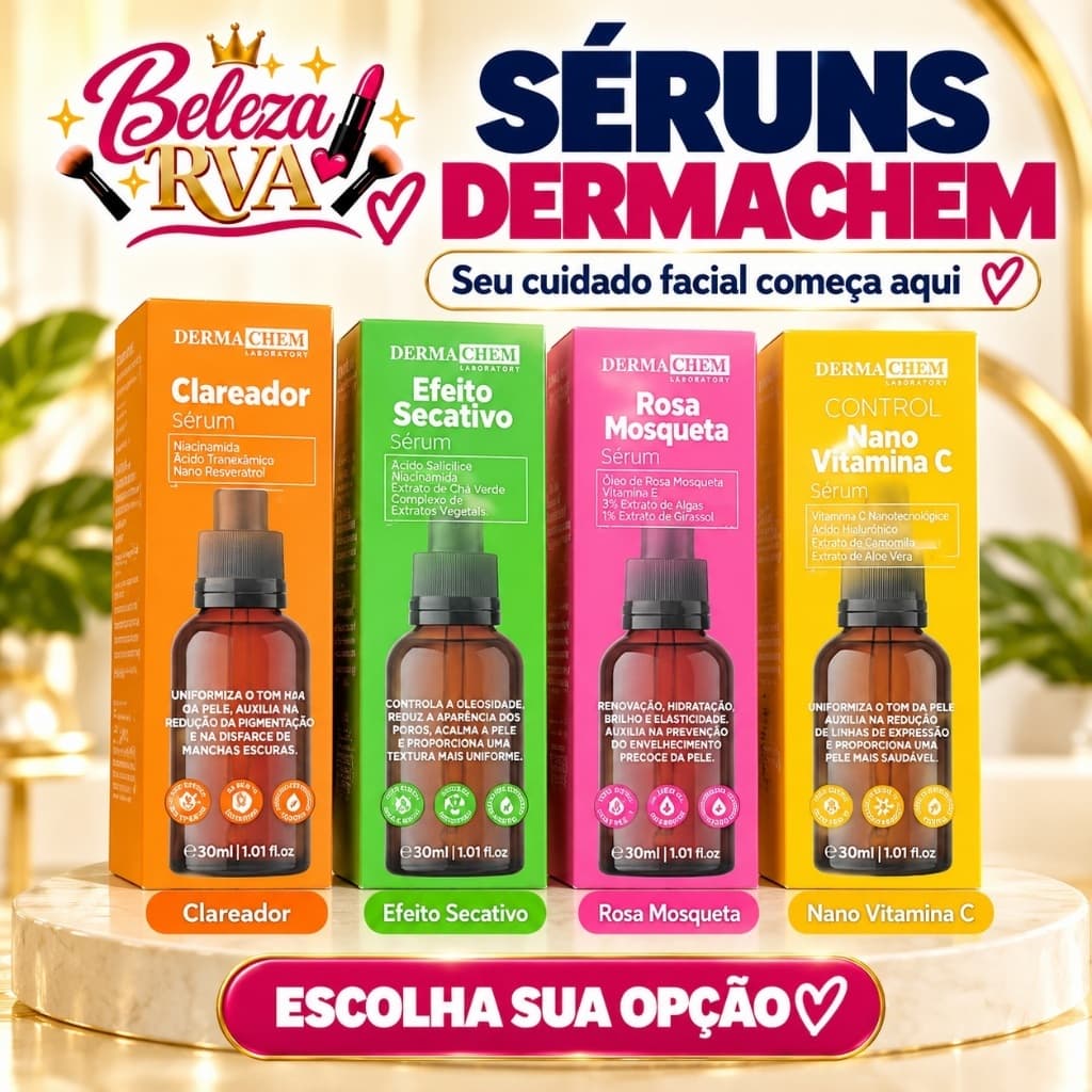 Sérum Facial Dermachem 30ml Clareador Rosa Mosqueta Vitamina C ou Efeito Secativo