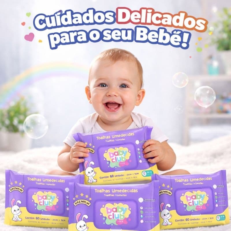 Lenço Toalha Umedecida Baby Club Ultra Care Premium 60 Unidades cada Pacote