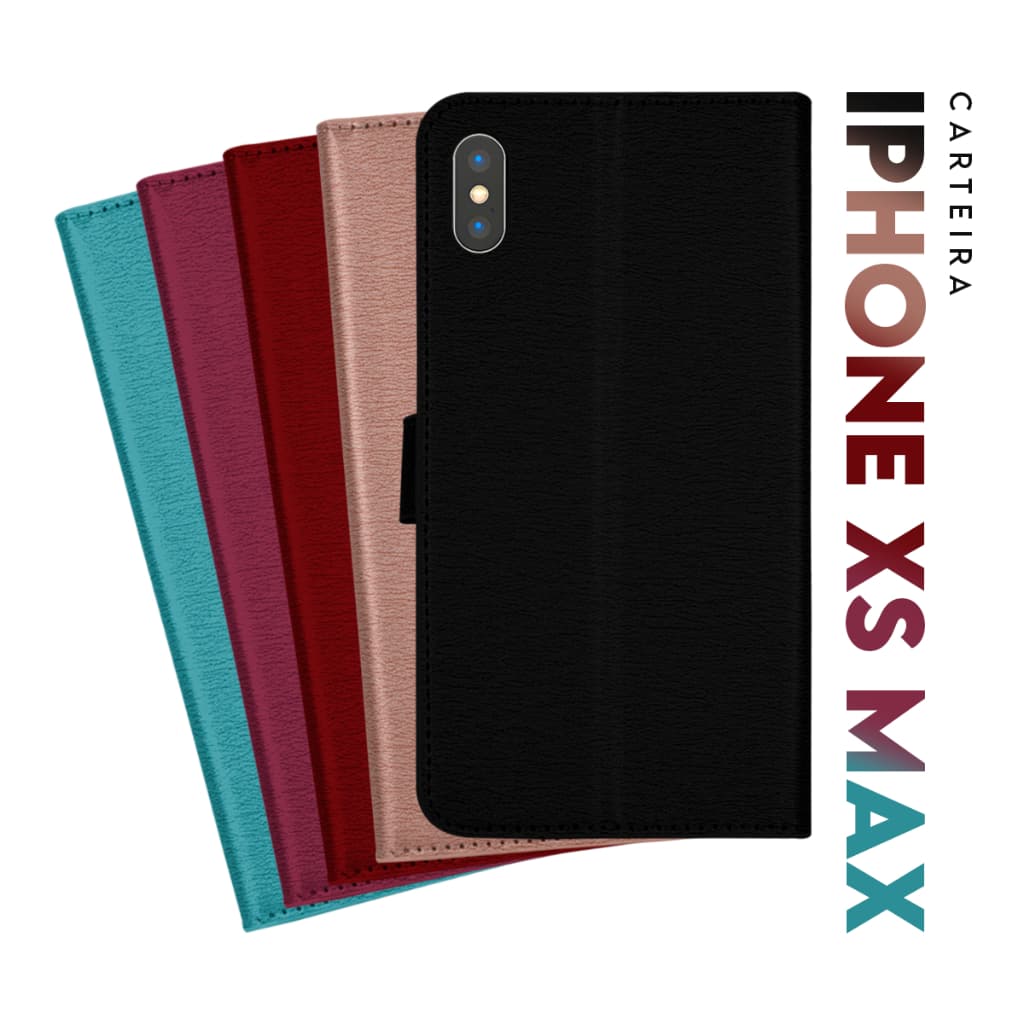 Capa Case Capinha Carteira Flip Cover Couro Sintético PRETA Para IPhone XS MAX tela 6.5 pol Cell in Power25