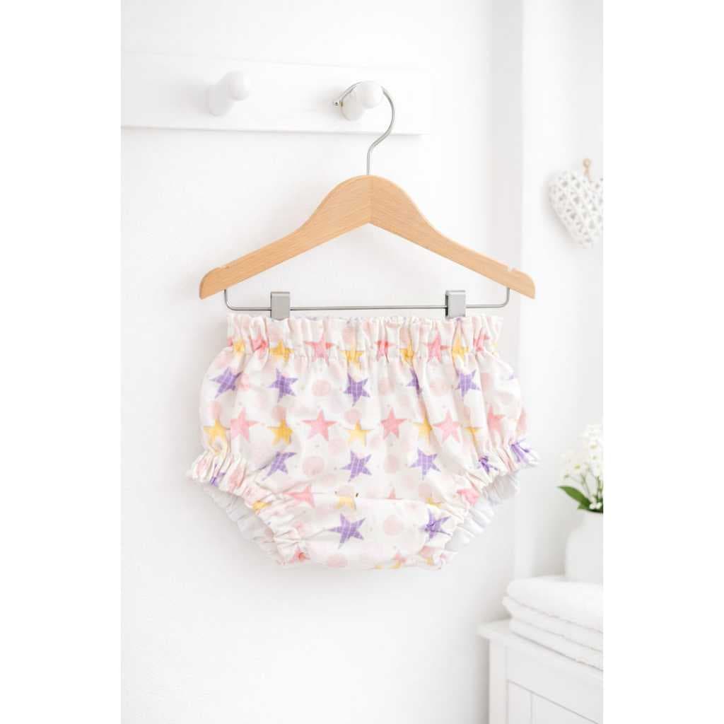 Calcinha Tapa Fralda Bebe Criança Short Roupa Infantil Verde Estrela Rosa Roxa Branc Forrado Confortável Premium Algodao