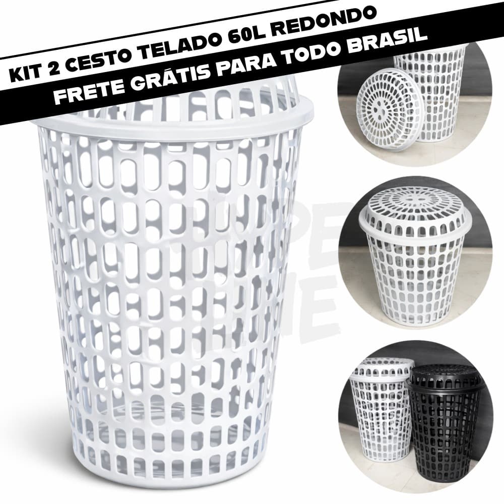 Cesto Organizador Roupa Suja 60L Com Tampa Ventilado Ideal Lavanderia Banheiro Brinquedos