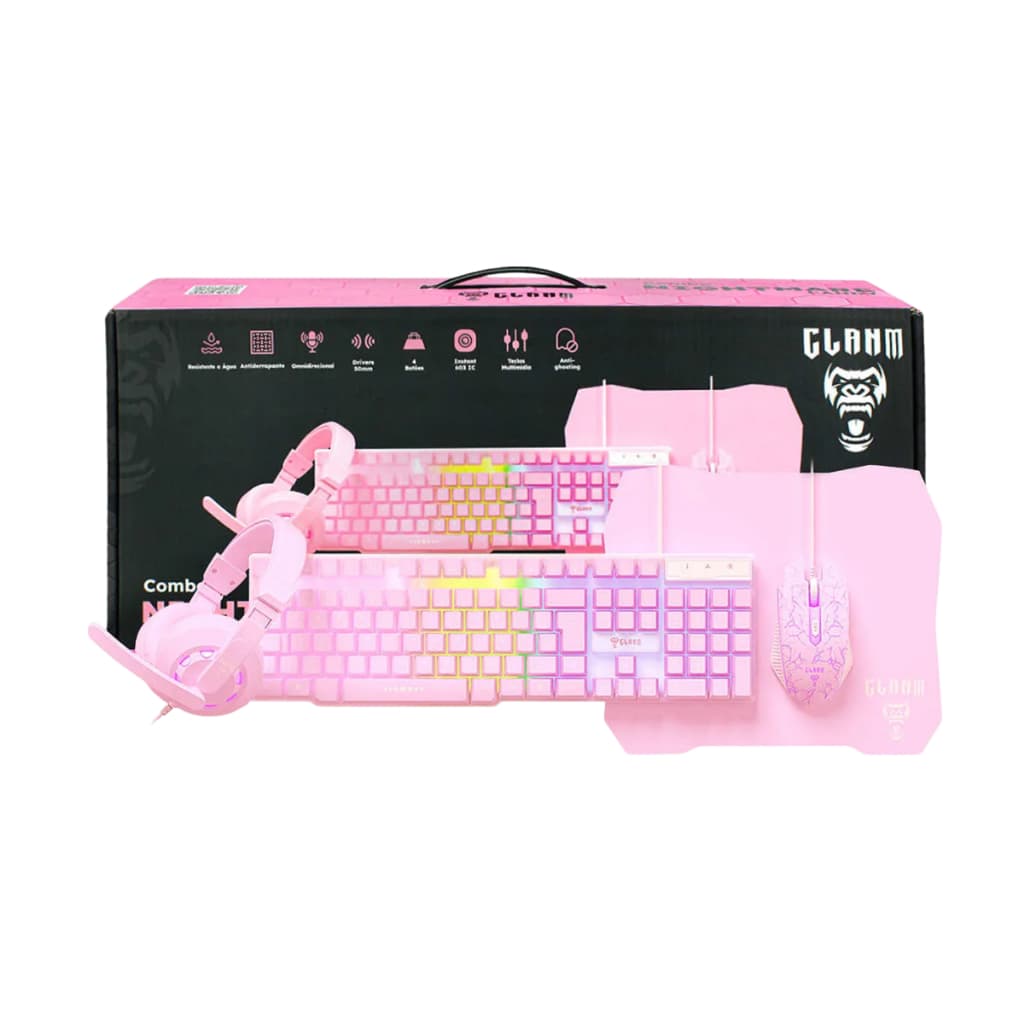 Kit Gamer Rosa Teclado Semi Mecânico Mouse e Headset Led Rgb