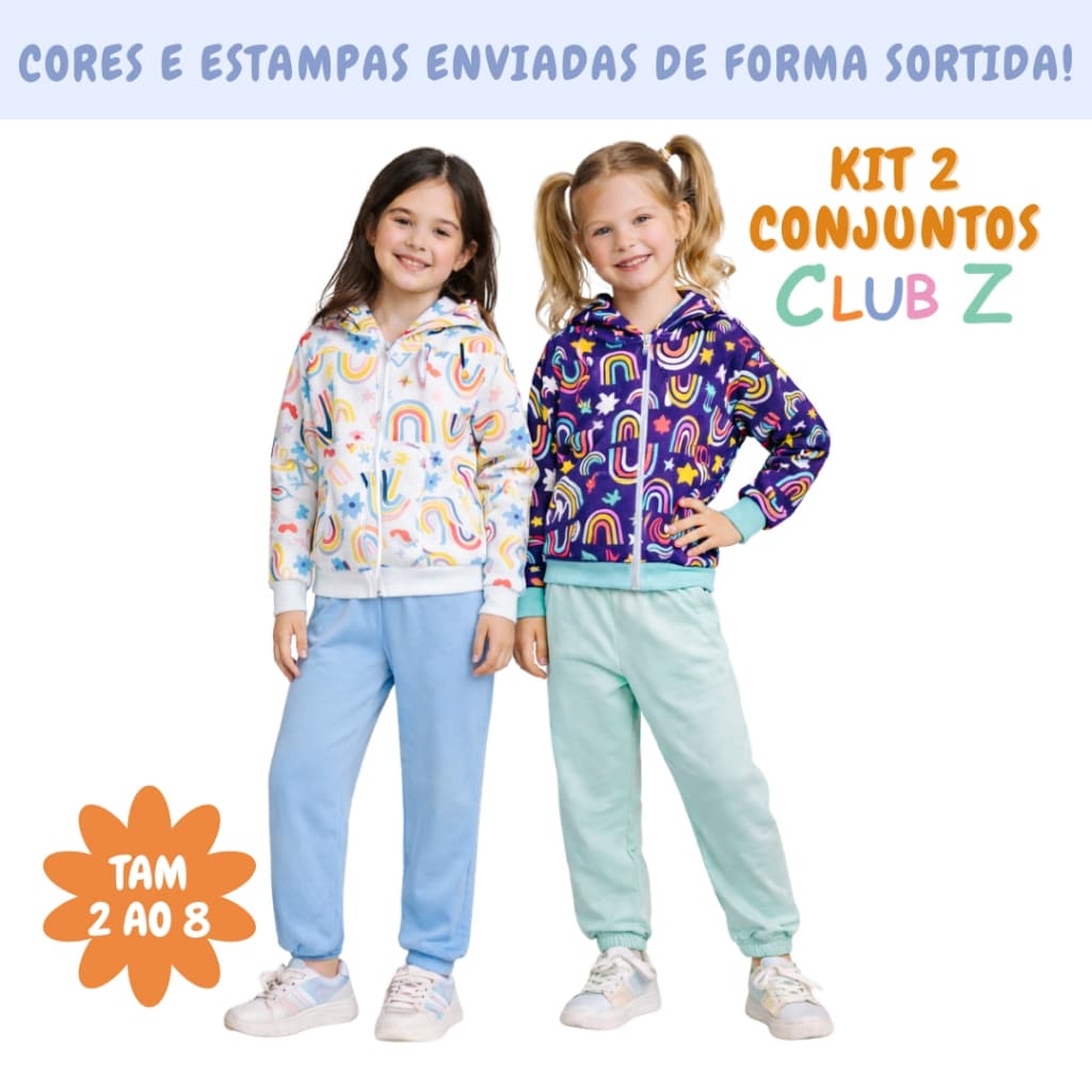 Conjunto Moletom peluciado Infantil - Kit 2 conjuntos Jaqueta e Calça Moletom peluciado Feminino - Club Z. Ref