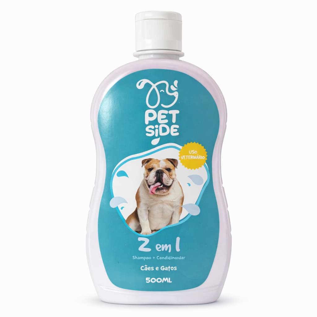 Shampoo 2 em 1 para Cães e Gatos Pet Side 500ml Shampoo + Condicionador Cachorro