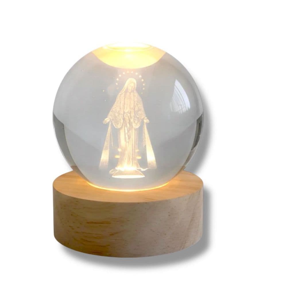 Luminária de Mesa Abajur Led Vidro 3D Religiosa Nossa Senhora das Graças Decoração Sala Quarto