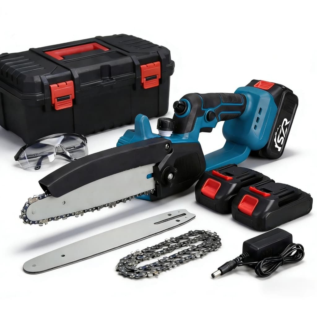 Kit Motosserra 48V sem Escovas 10" + 2 Baterias Corte de Alto Desempenho para Jardim e Lareira