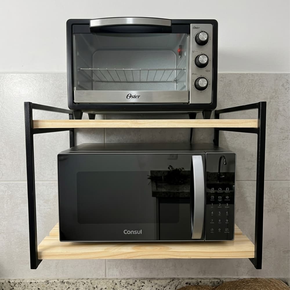 Suporte microondas 50cm forno air fryer impressora prateleira de parede nicho multiuso Pinus Metalon