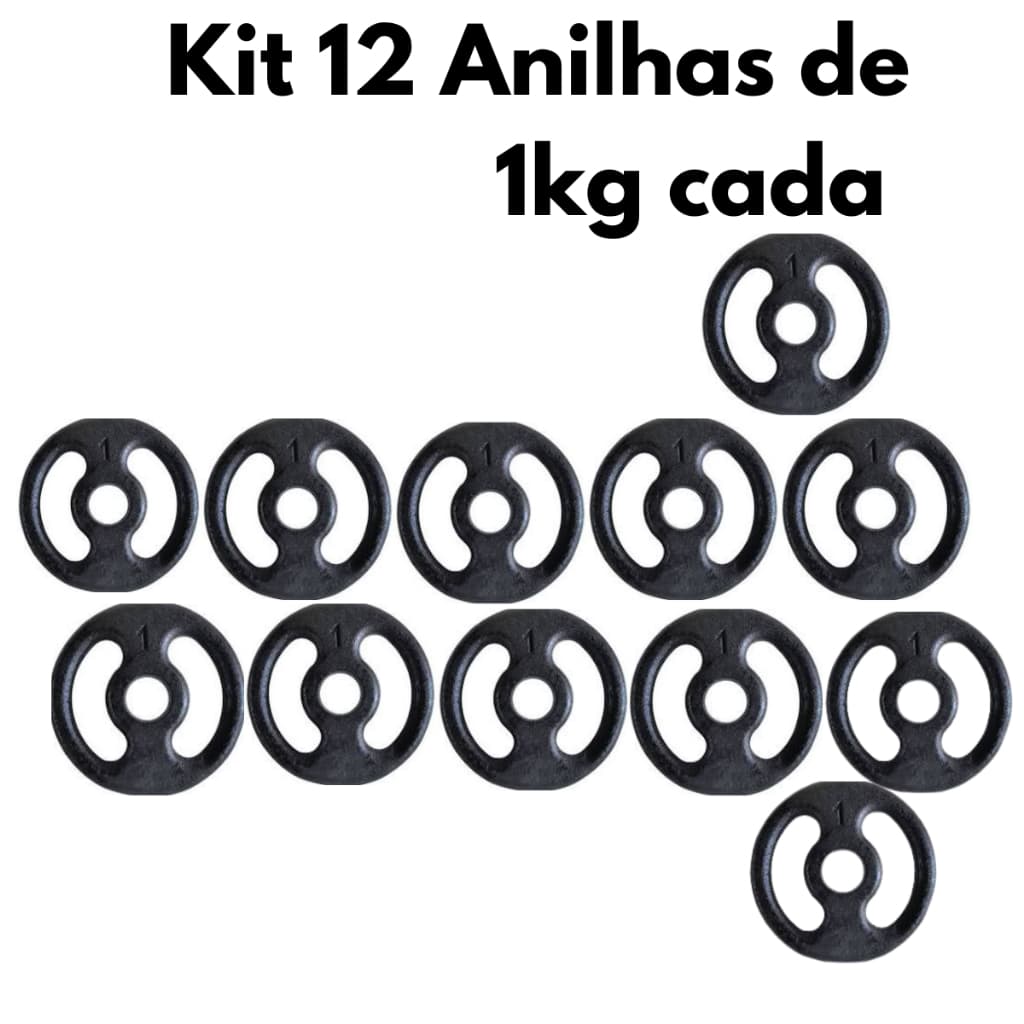Kit 12 Anilhas De 1Kg cada Para Musculação Treino Academia