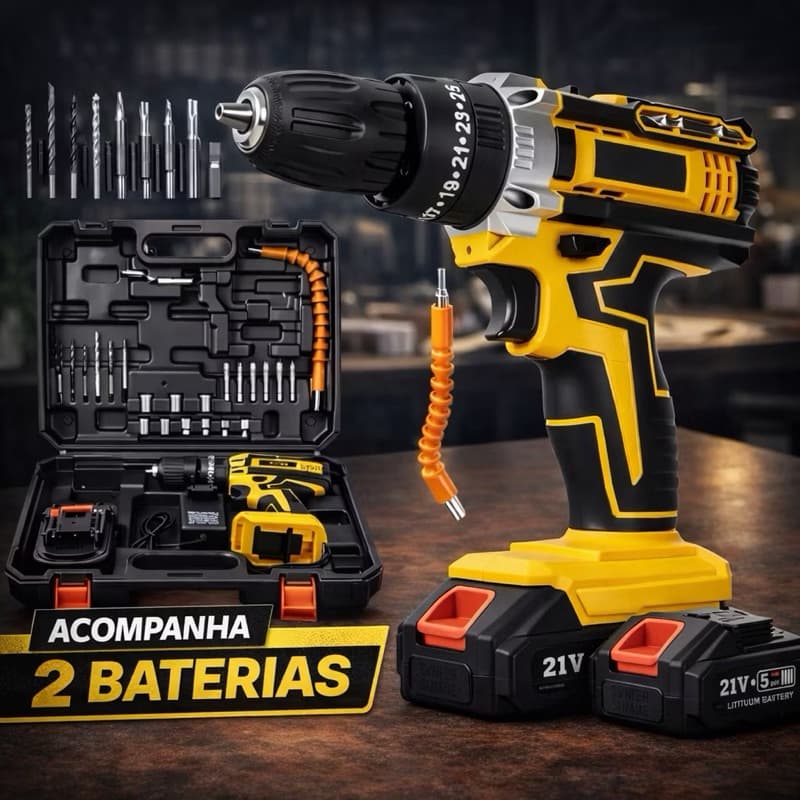 Furadeira Parafusadeira profissinal com  2 Baterias Maleta Completa Acessórios Kit Potente