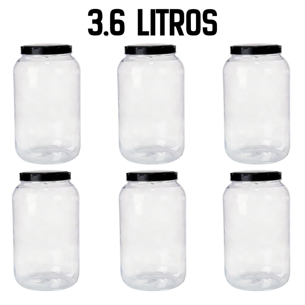 Kit 6 Potes 3,6 Litros Grande Organizador Multiuso Tampa com Rosca Cozinha Mantimentos
