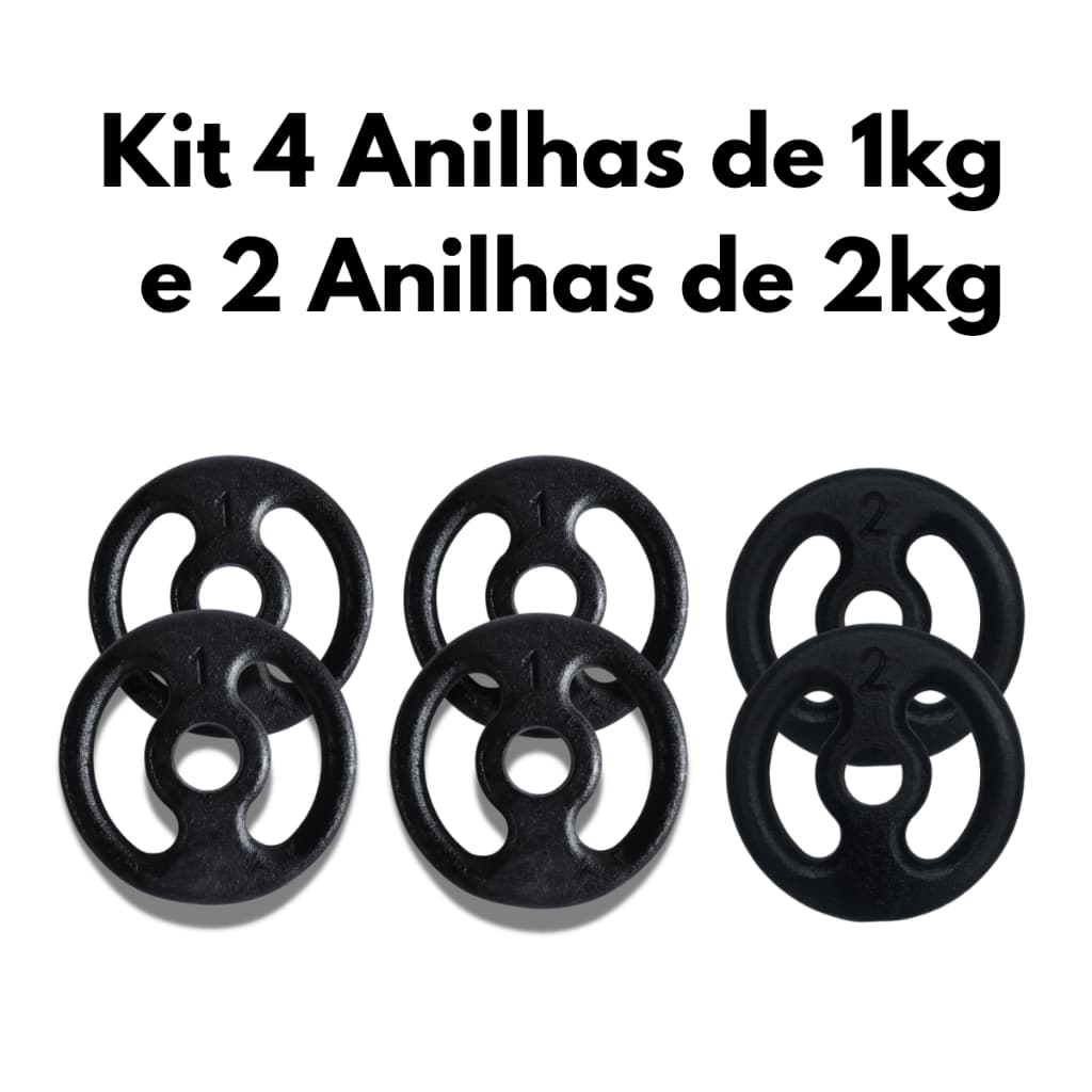 Kit 6 Anilhas 4X 1kg e 2X 2kg  Musculação Academia e Treino em Casa Resistentes e Duráveis