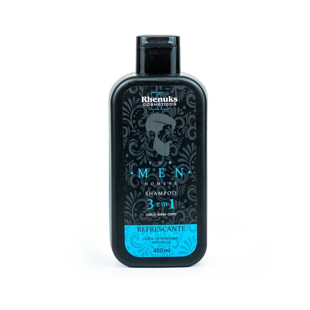 Shampoo Masculino Rhenuks For Men 3 em 1 Cabelo Barba Corpo 400ml Hidratante Refrescante Limpeza Banho