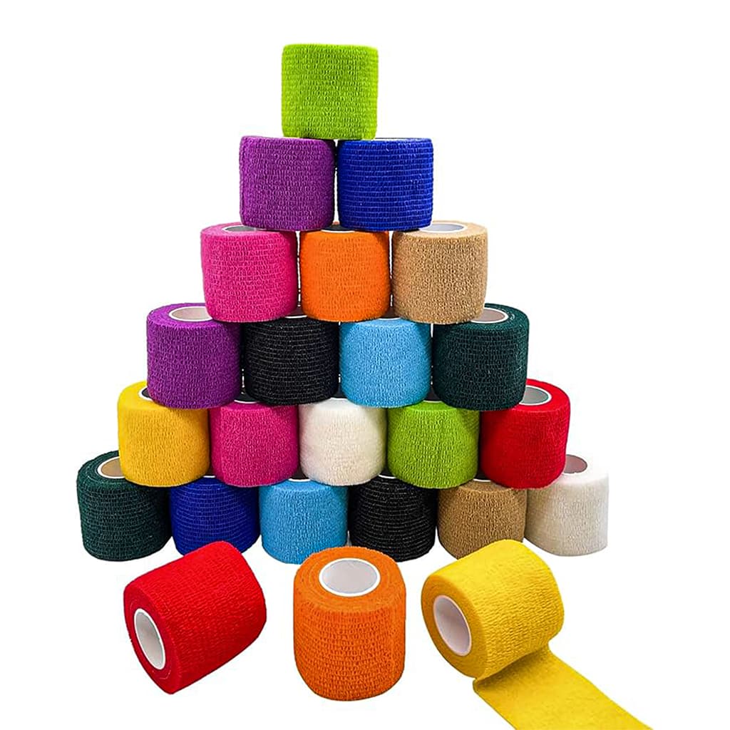 Kit 6/12/24 Bandagem Flexivel Atadura (Pet -Tatuador -Esporte)-5cmx4.5M Cores Variadas Autoaderente Não Gruda Pelos/Pele