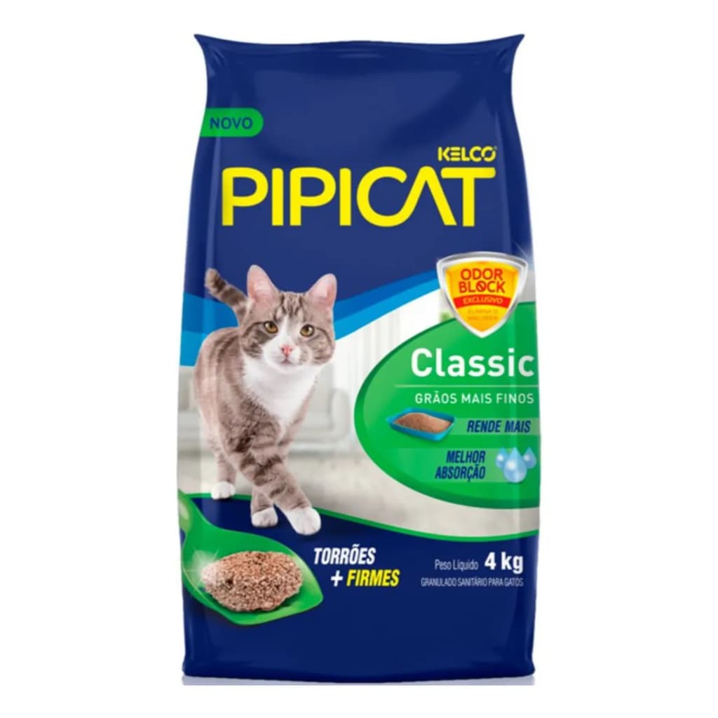 Areia Sanitária Para Gatos Classic Pipicat Pacote 4kg