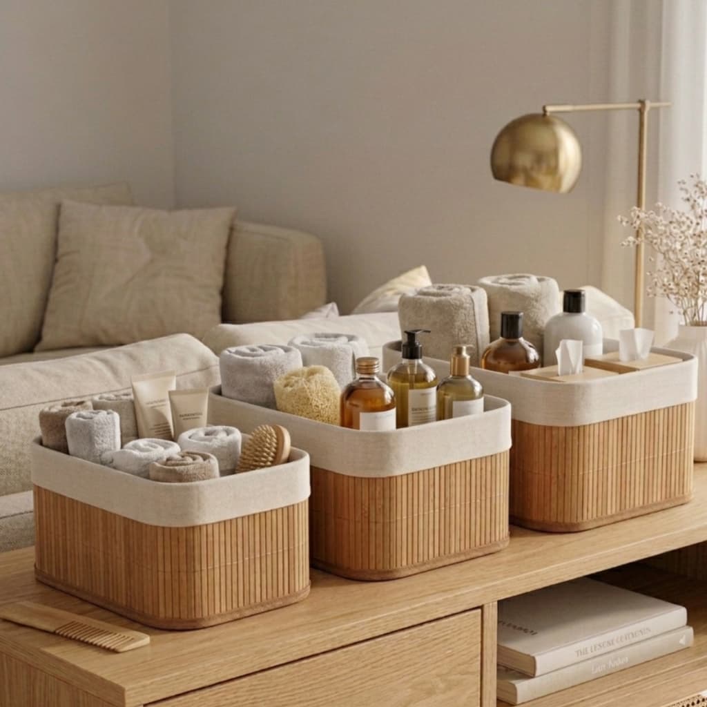 Kit 3 Cestos Organizadores Bambu Premium | Banheiro, Cozinha, Closet | Caixa Organizadora Resistente