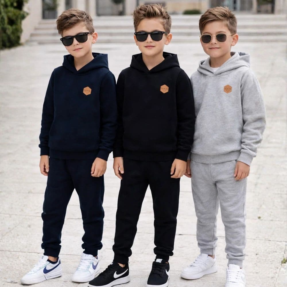 Conjunto Moletom Infantil Menino Quentinho – Casaco com Capuz + Calça Moletom Quentinho Básico Escolar