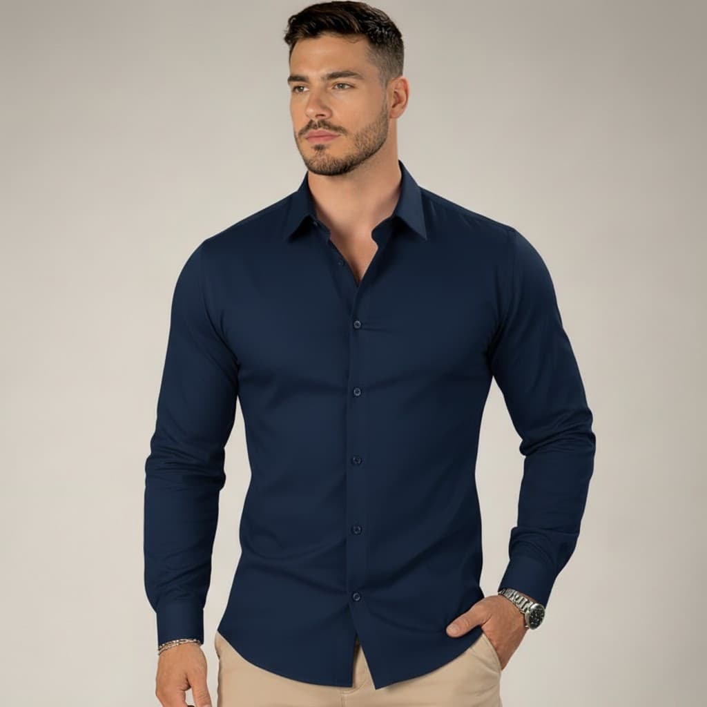 Camisa Social Masculina Slim Fit Premium Manga