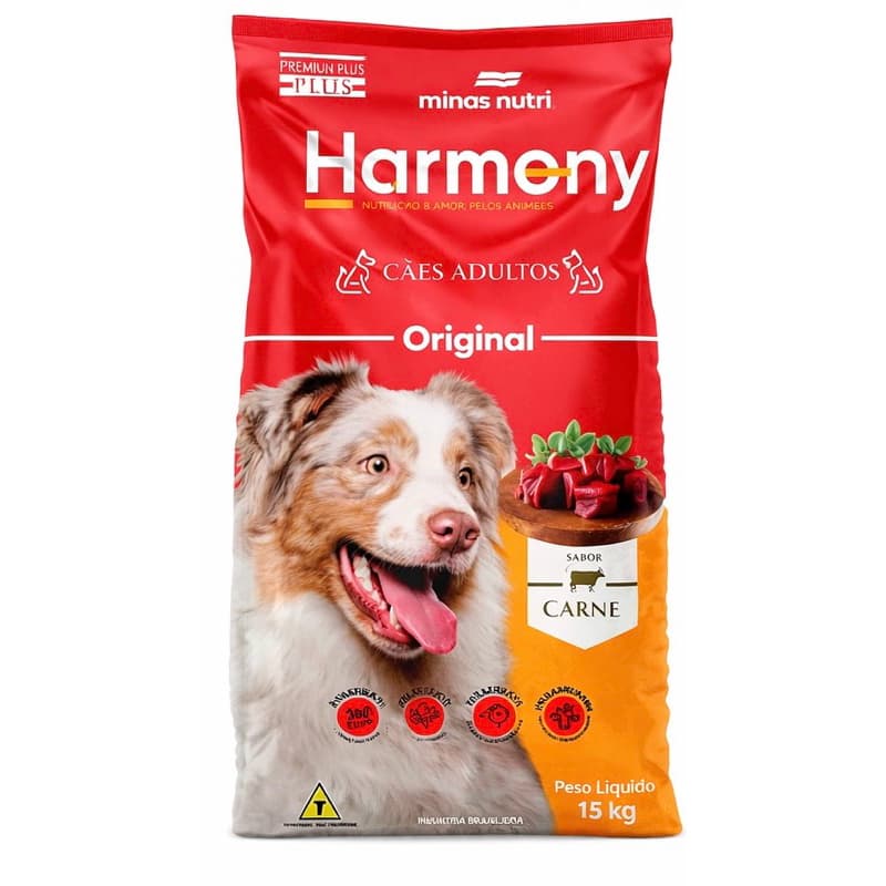 Ração para cachorro Harmony Original para Cães Adultos Sabor Carne 15kg Premium Plus Minas Nutri