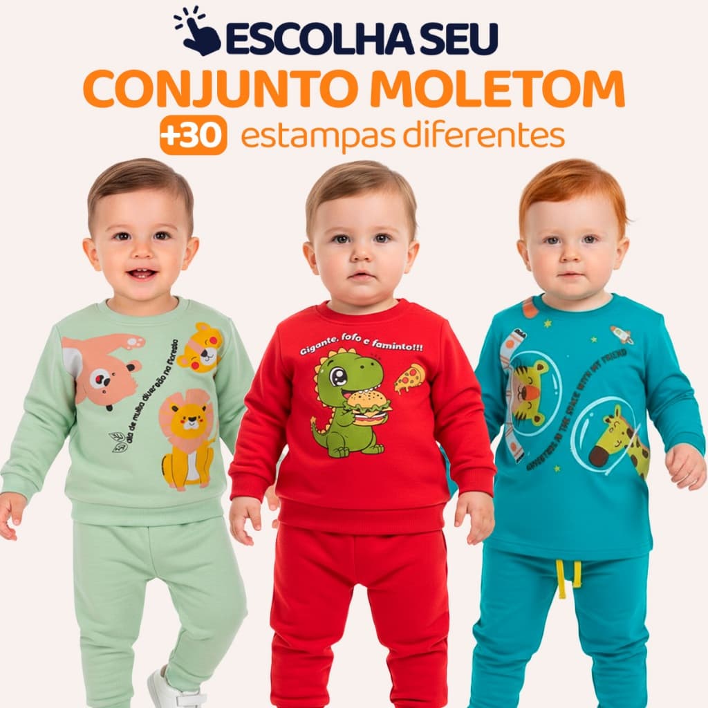 Conjunto Moletom Bebê Menino Baby Blusa e Calça Manga Longa Roupa de Frio Inverno Masculino Agasalho com Estampado L16