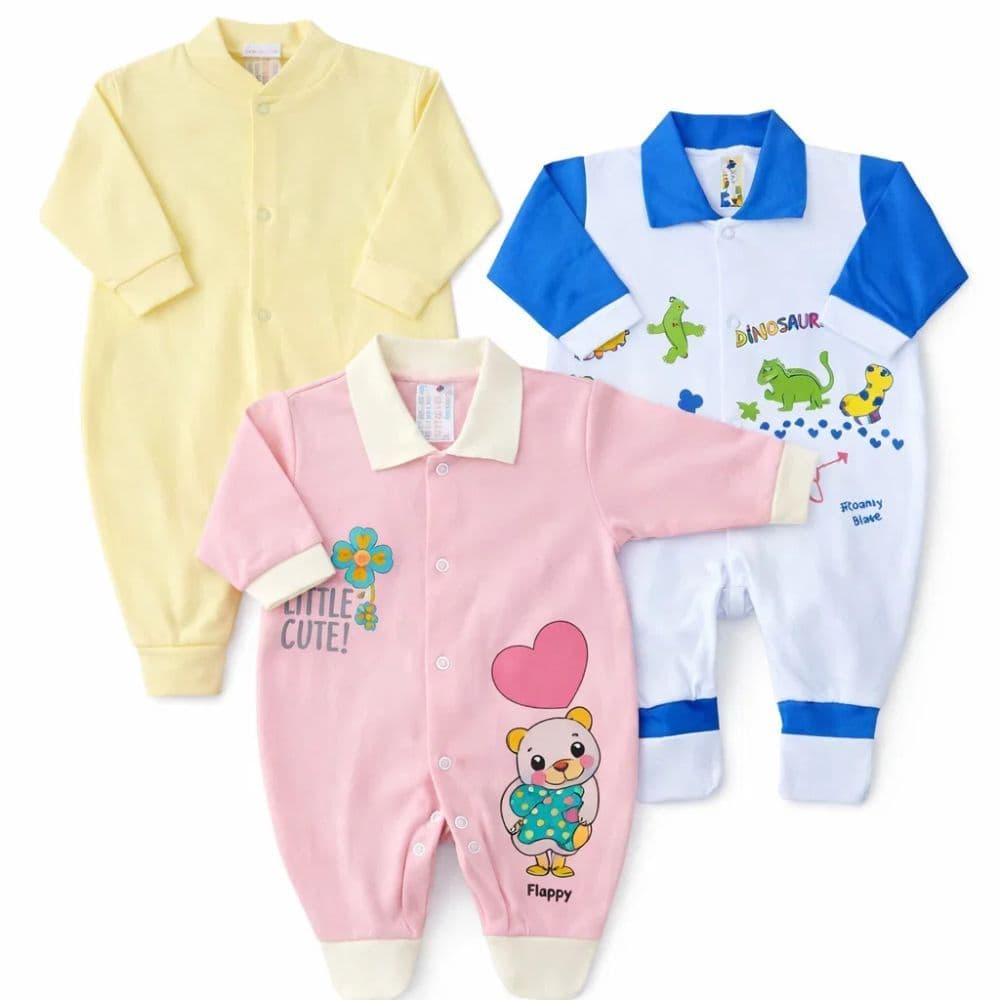 Kit com 3 Macacão Bebê Menina e Macacão bebê Menino Sortido | Saída Maternidade de Algodão Macio Premium