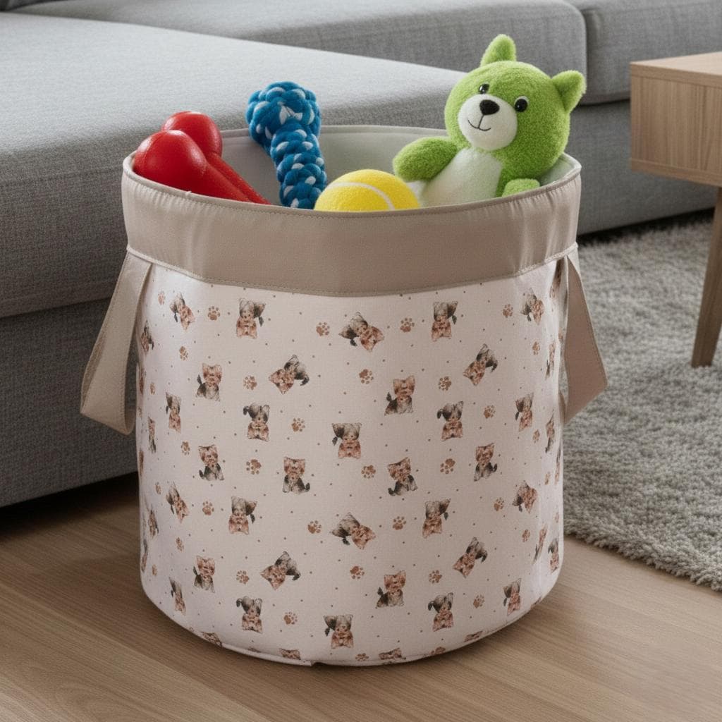 Cesto Organizador de brinquedos Pet Neutro Médio com Alça Cesto para Brinquedos e Itens de Cachorro