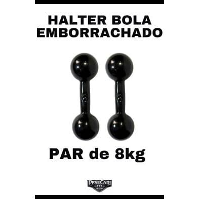 Par Halter Bola Emborrachado 8 Kg - Peso de Academia Musculação Treino em Casa Funcional