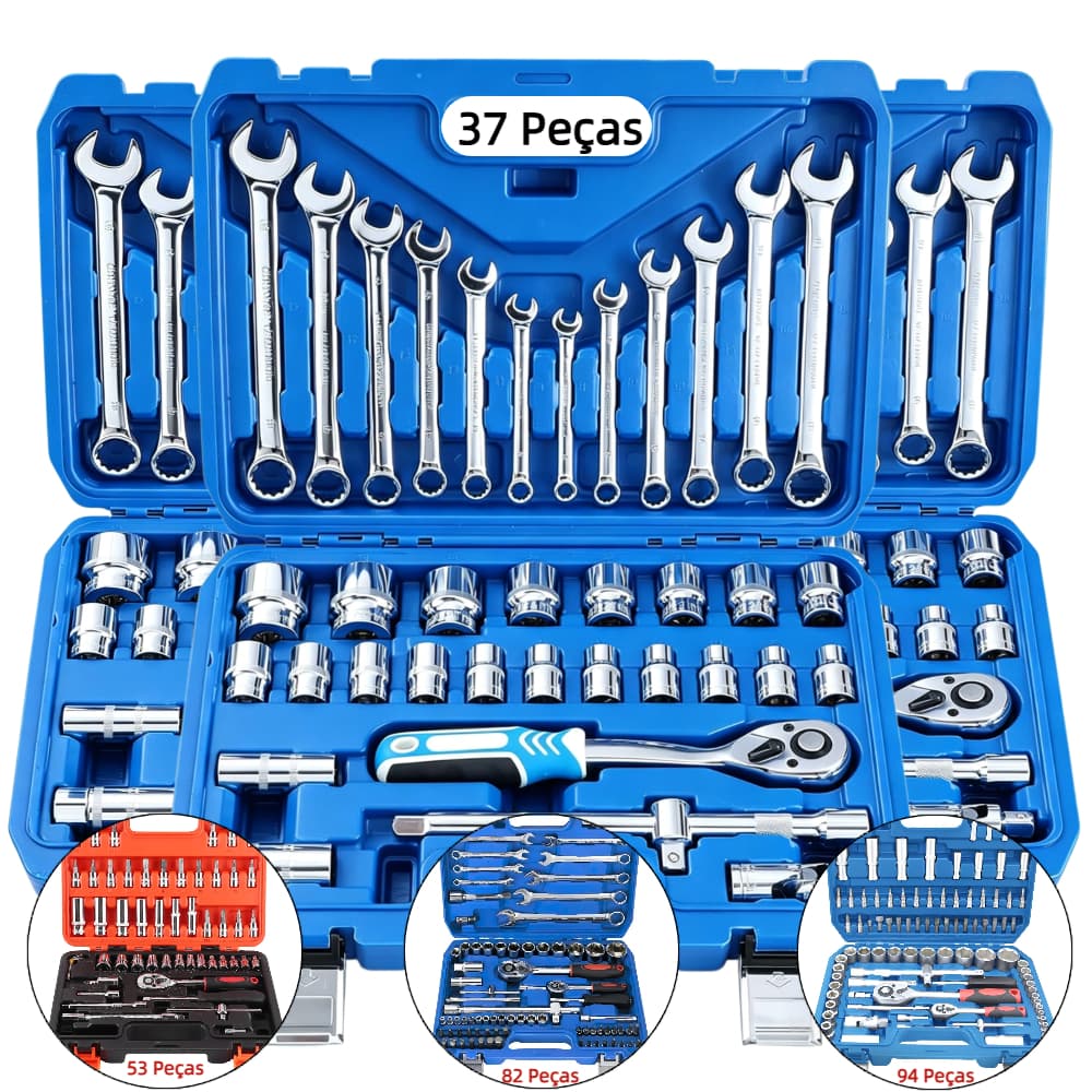Kit de Ferramentas 37-94 Peças profissional jogo chave combinada soquetes e catraca grande