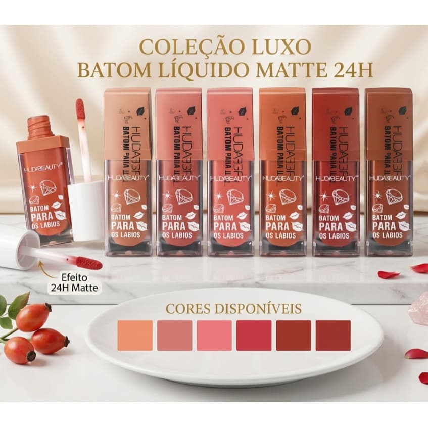 Batom Líquido Matte 24 Horas Longa Duração Alta Fixação - Huda Beauty - Batom Que Não Transfere - Limão Paixão