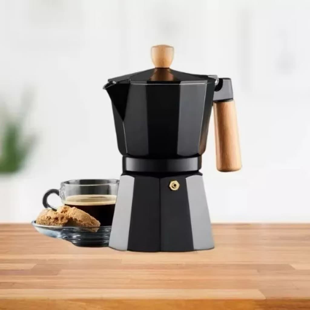 Cafeteira Italiana Moka Café Expresso Forte Aroma Intenso Cabo de Madeira Fácil de Usar