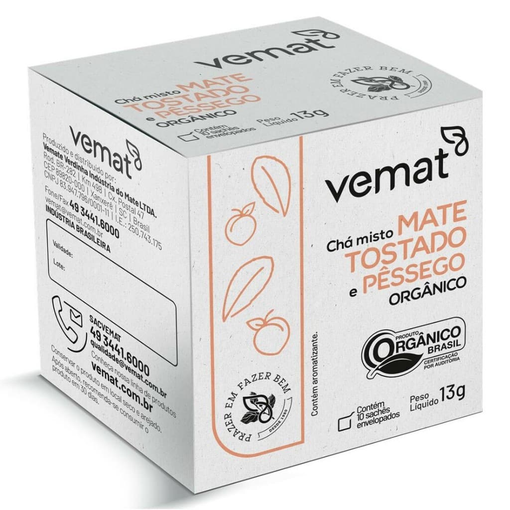 Chá Mate Natural Tostado com Pêssego Orgânico 10 Sachês