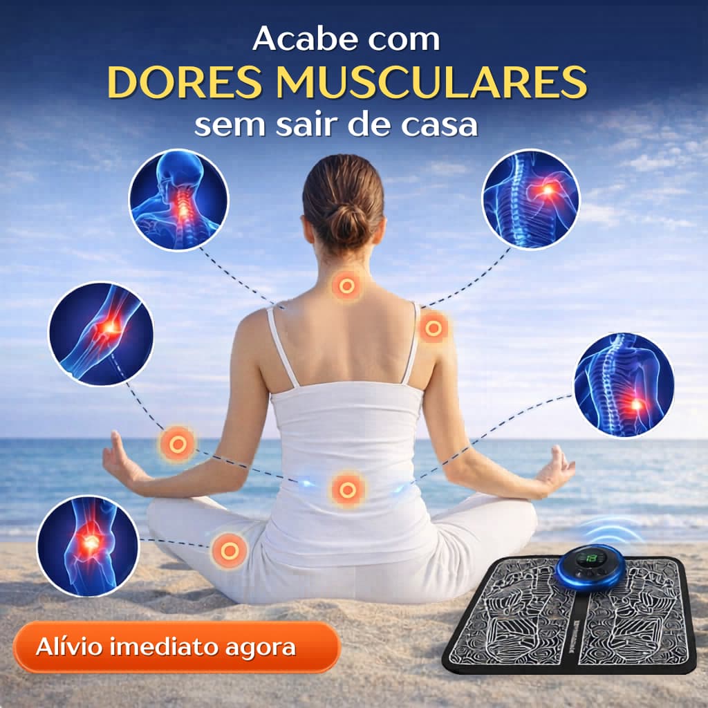 Massageador Elétrico EMS Portátil + Tapete Massageador Pés Alívio de Dores Musculares 8 Modos USB