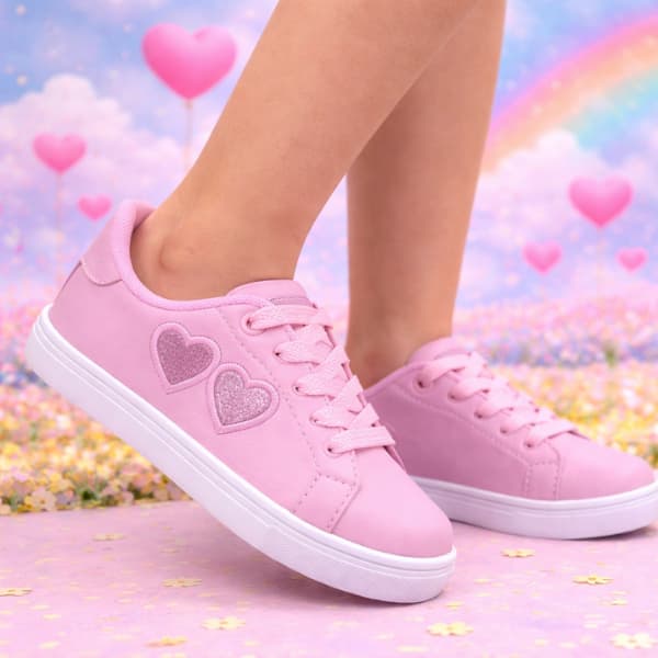 Tênis Infantil Feminino Preto Rosa Escolar Confortável Leve Barato Promoção Menina LVE