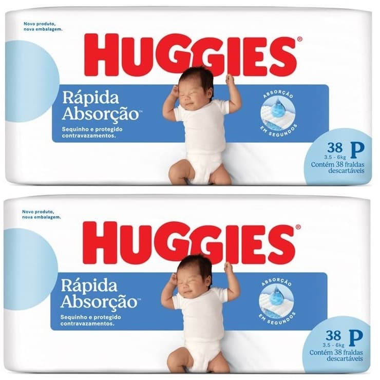 Kit 2 Pacotes Fralda Huggies P 38 unidades cada