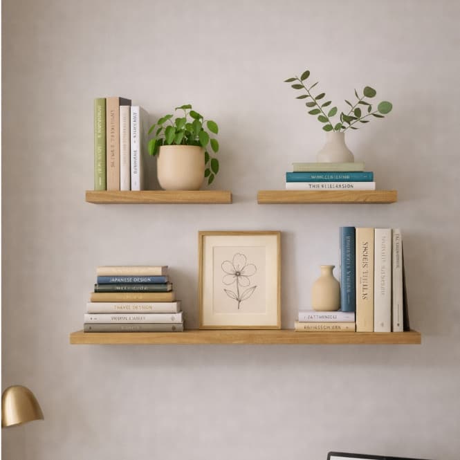 Kit 3 Prateleiras de Parede MDF 60cm e 25cm com Kit Fixação Decorativas Nicho Sala Quarto Cozinha Livros Plantas