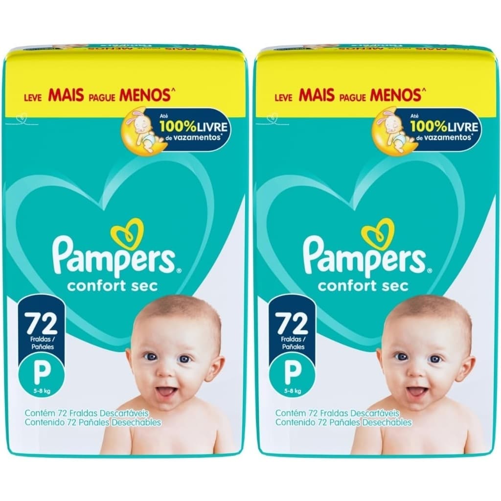 Kit 2 Pacotes Fralda Pampers Confort Sec P 72 unidades cada