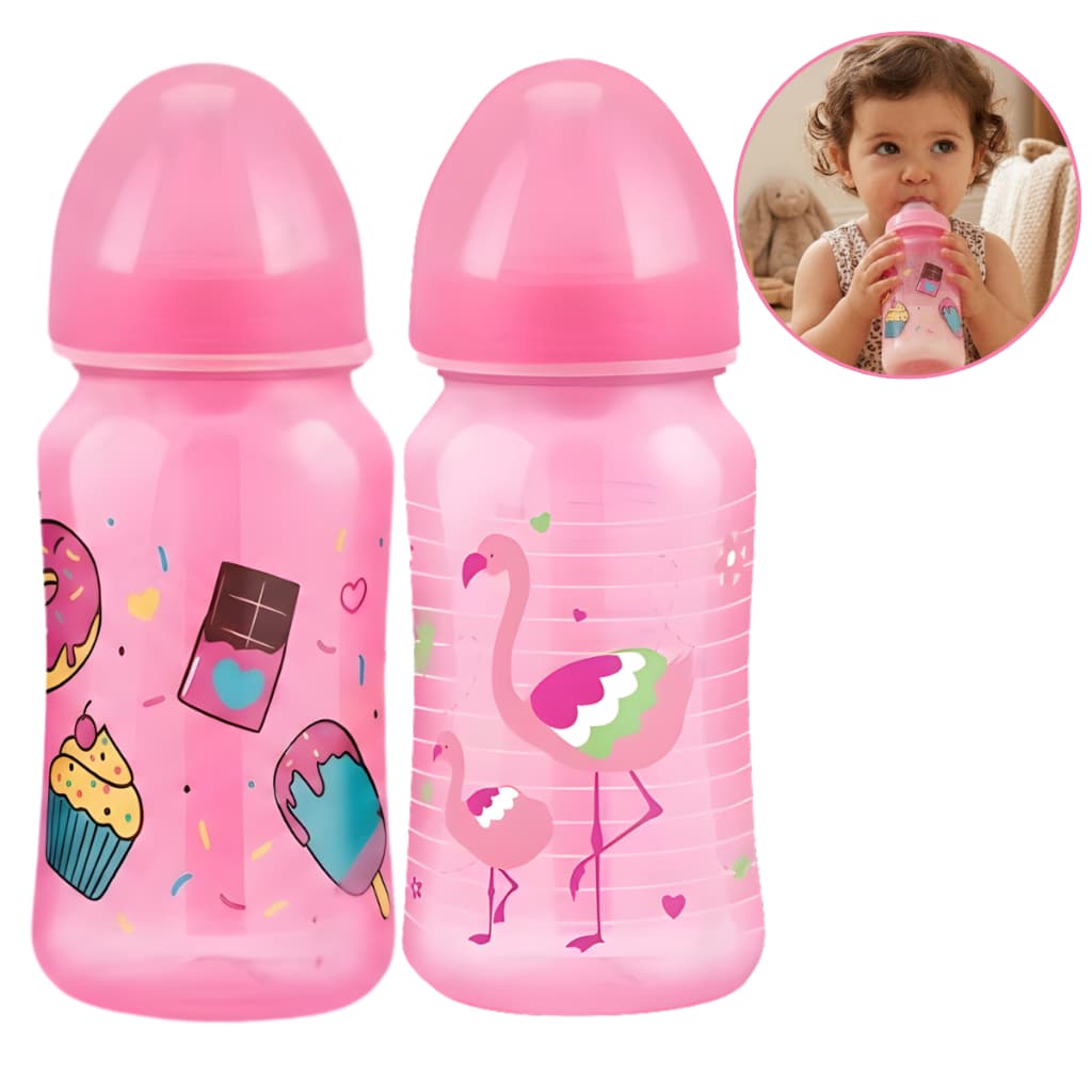 Kit 2 Mamadeiras para Bebê Menina e Menino Mamadeira Infantil Bebe com Bico de Silicone Crianças Rn