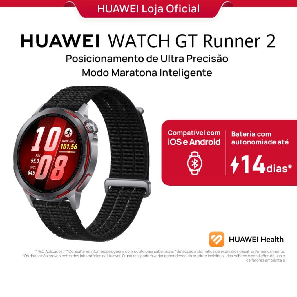 HUAWEI WATCH GT Runner 2 | Smartwatch Relogio | Modo Maratona Inteligente | ECG | GPS | Com uma pulseira extra